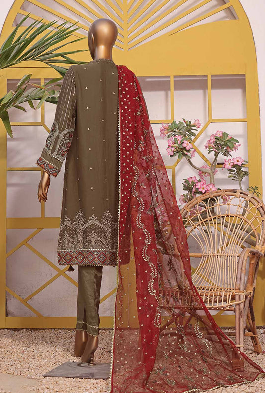 3 Piece Unstitched Chiffon Embroidered Suit